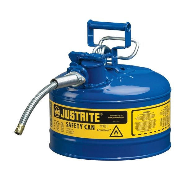 Justrite Safety Can, Steel, 2.5 gal, Blue, 11 3/4 in Dia., Kerosene - 7225320