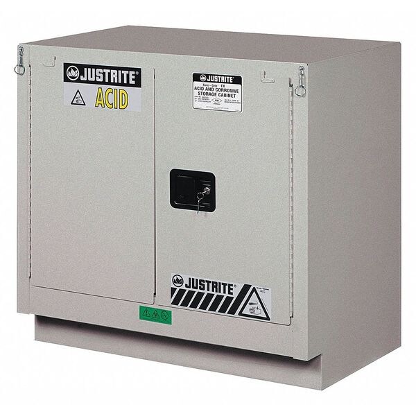 Justrite Corrosive Safety Cabinet, 23 gal, 1 Shelves, Steel, 36 in W x 35-3/4" H x 21-5/8 in D, Silver - 8837242