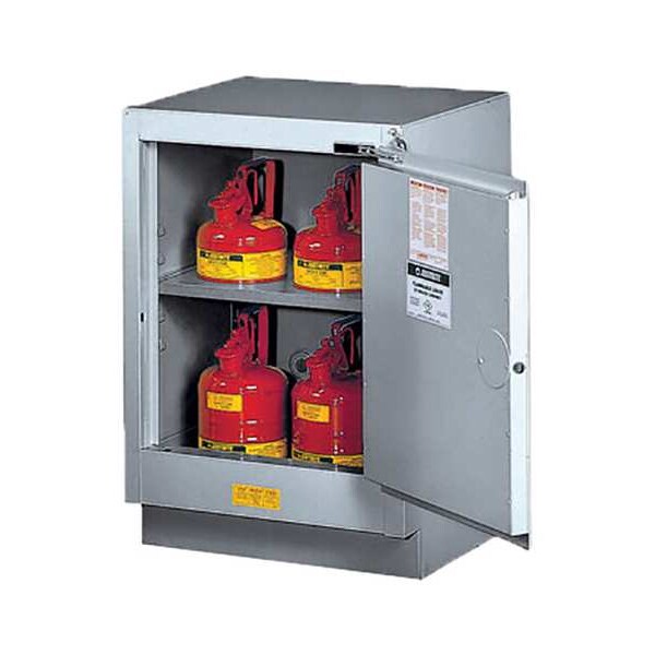 Justrite Flammable Cabinet, 15 gal, 1 Shelves, Steel, 24 in W x 35 3/4 in H x 21 5/8 in D, Silver - 882424