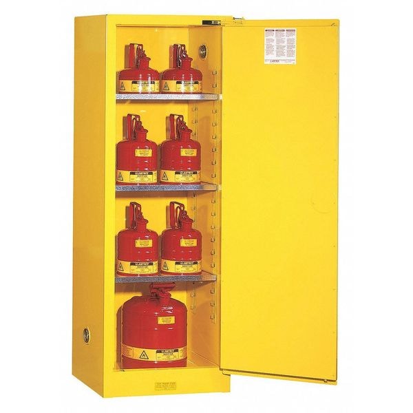 Justrite Flammables Safety Cabinet, 22 gal, 3 Shelves, Steel, 23 1/4 in W x 65 in H x 18 in D, Yellow - 892220