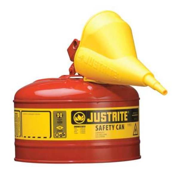 Justrite Safety Can, Steel, 2.5 gal, Red, 11 3/4 in Dia., Flammables - 7125110