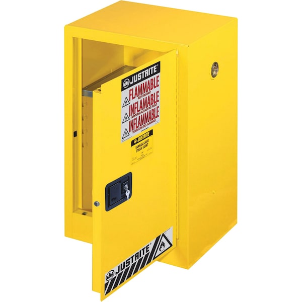 Justrite Flammables Safety Cabinet, 12 gal, 1 Shelves, Steel, 23 1/4 in W x 35 in H x 18 in D, Yellow - 891200