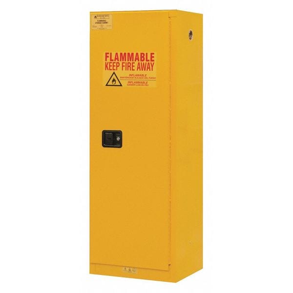 Durham Mfg Flammables Safety Cabinet, 22 gal, 2 Shelves, Steel, 23 1/2 in W x 65 in H x 18 1/4 in D, Yellow - 1022M-50