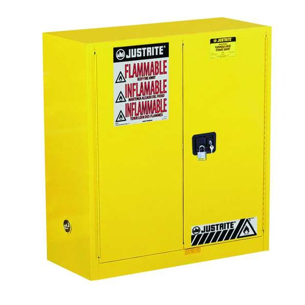 Justrite Flammables Safety Cabinet, 30 gal, 1 Shelves, Steel, 43 in W x 44 in H x 18 in D, Yellow - 893000