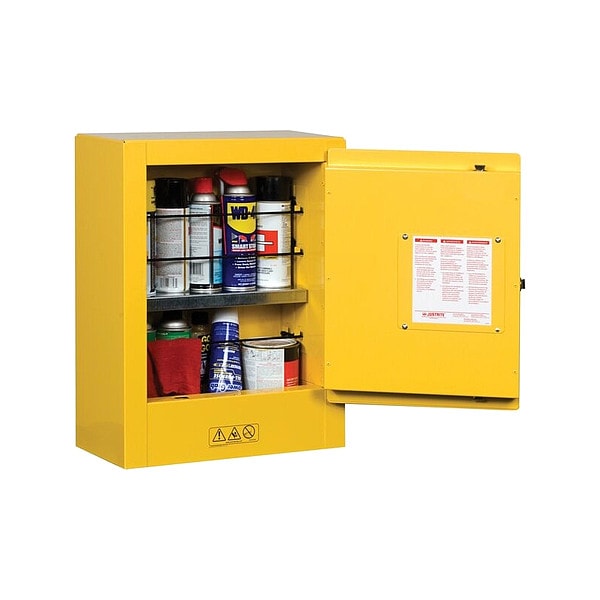 Justrite Flammables Safety Cabinet, 1 gal, 1 Shelves, Steel, 17 in W x 22 in H x 8 in D, Yellow - 890200