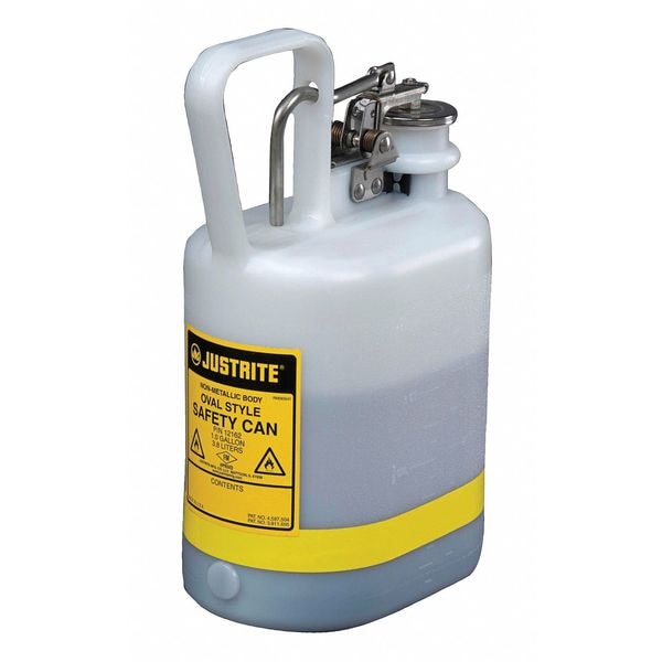 Justrite Safety Can, Polyethylene, 1 gal, White, Not Applicable Dia., Flammables - 12162
