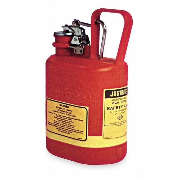 Justrite Safety Can, Polyethylene, 1 gal, Red, Not Applicable Dia., Flammables - 14160