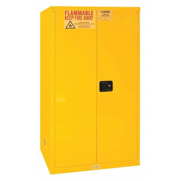 Durham Mfg Flammables Safety Cabinet, 60 gal, 2 Shelves, Steel, 34 in W x 65 in H x 34 in D, Yellow - 1060M-50