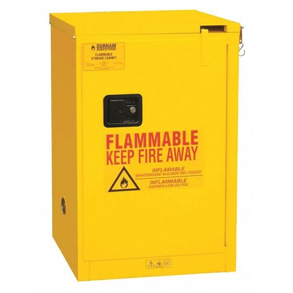 Durham Mfg Flammables Safety Cabinet, 4 gal, 1 Shelves, Steel, 17 1/2 in W x 23 1/4 in H x 18 1/4 in D, Yellow - 1004S-50