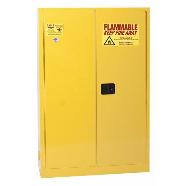 Eagle Mfg Flammables Safety Cabinet, 45 gal, 2 Shelves, Steel, 43 in W x 65 in H x 18 in D, Yellow - 1947X