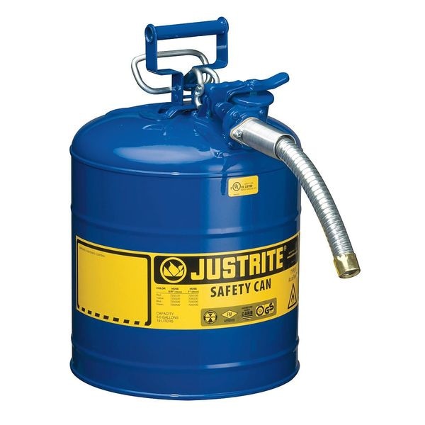 Justrite Safety Can, Steel, 5 gal, Blue, 11 3/4 in Dia., Kerosene - 7250330