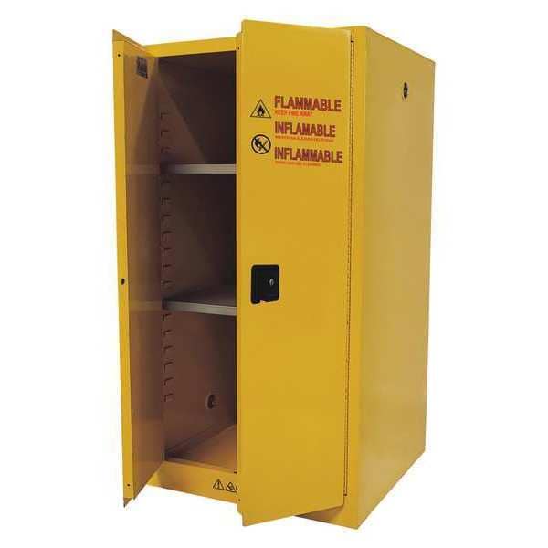 Condor Flammables Safety Cabinet, 60 gal, 2 Shelves, Steel, 34 in W x 66 1/2 in H x 34 in D, Yellow - 42X502