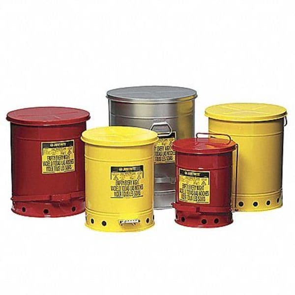 Justrite Oily Waste Can, 10 Gal., Steel, Silver - 09304