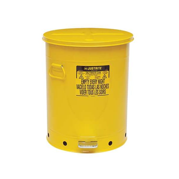 Justrite Oily Waste Can, 21 Gal., Steel, Yellow - 09701