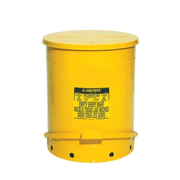 Justrite Oily Waste Can, 21 Gal., Steel, Yellow - 09701