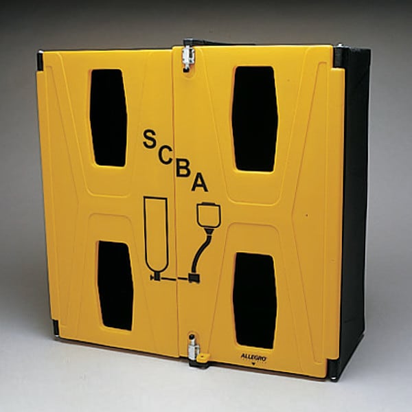 Allegro Industries SCBA Wall Cabinet, Plastic, 20 in W x 32 1/2 in H x 13 in D, Black/Yellow - 4100