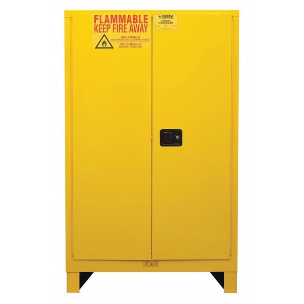 Durham Mfg Flammables Safety Cabinet, 45 gal, 2 Shelves, Steel, 43 in W x 71 in H x 18 in D, Yellow - 1045ML-50