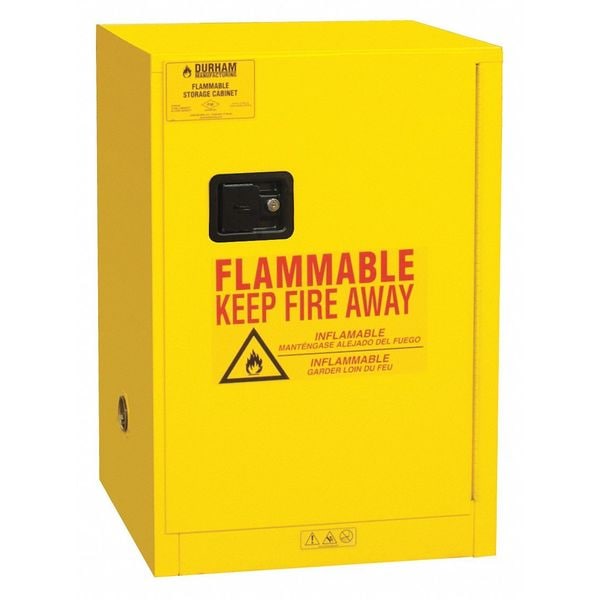 Durham Mfg Flammables Safety Cabinet, 12 gal, 1 Shelves, Steel, 23 in W x 35 in H x 18 in D, Yellow - 1012M-50