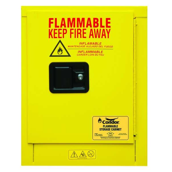 Condor Flammables Safety Cabinet, 4 gal, 1 Shelves, Steel, 17 1/2 in W x 23 1/2 in H x 18 1/4 in D, Yellow - 45AE90