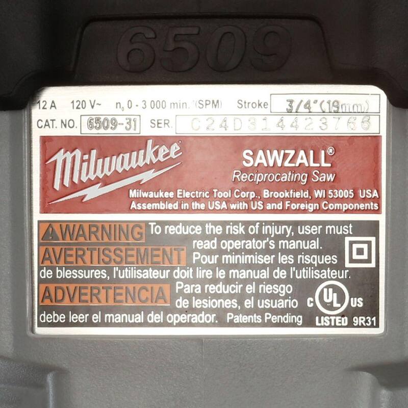 Sierra recíproca SAWZALL de 12 amperes y 3/4 de pulgada de carrera de Milwaukee con estuche rígido - 6509-31