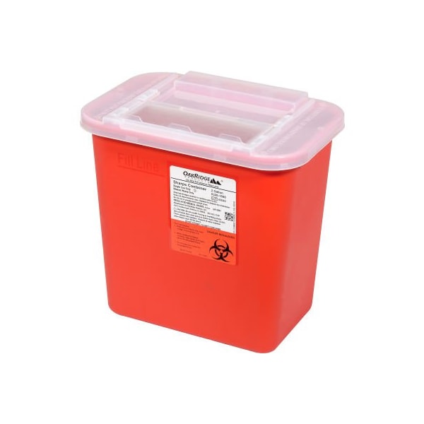 Oakridge Products-113906 Oakridge Products 2 Gallon Sharps Container w/ Slide Lid, Red - 0320-1500