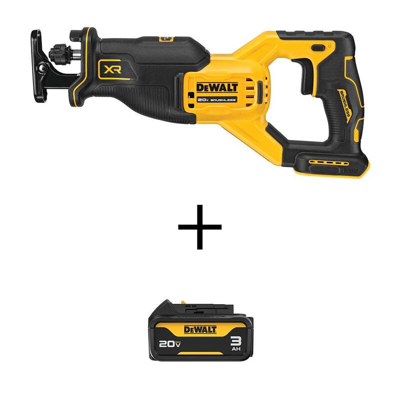 Sierra de sable con motor sin escobillas DEWALT 20V MAX XR de ion de litio con paquete de batería 20V MAX Premium 3.0Ah - DCS382BWDCB200