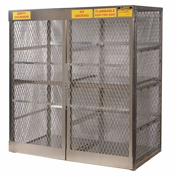 Justrite Gas Cylinder Cabinet, 2 Shelves, Aluminum, Silver - 23011