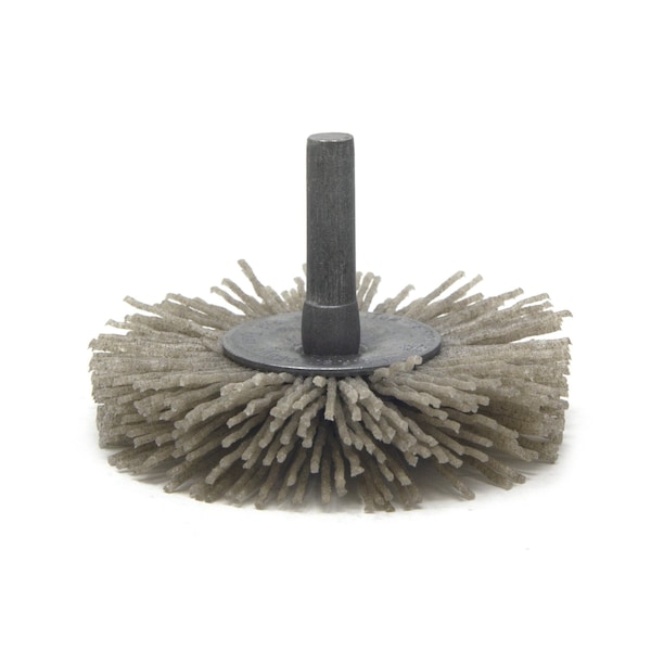 Brush Research Manufacturing BMC25AY120AO 2.5" Mandrel Mounted Wheel, 120 Grit Aluminum Oxide, .250" Shank Dia., .687" Trim - BMC25AY120AO