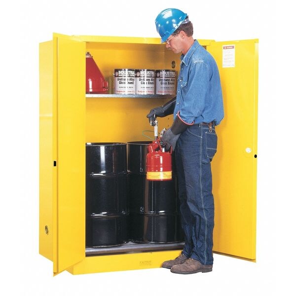 Justrite Flammables Safety Cabinet, 110 gal, 1 Shelves, Steel, 59 in W x 65 in H x 34 in D, Yellow - 899160
