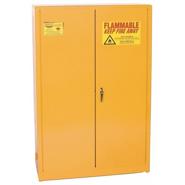 Eagle Mfg Flammables Safety Cabinet, 60 gal, 5 Shelves, Steel, 43 in W x 65 in H x 18 in D, Yellow - YPI45X