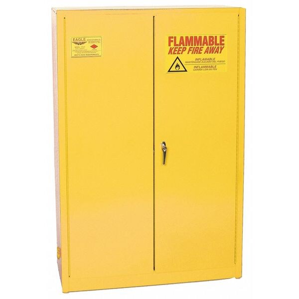 Eagle Mfg Flammables Safety Cabinet, 60 gal, 5 Shelves, Steel, 43 in W x 65 in H x 18 in D, Yellow - YPI45X