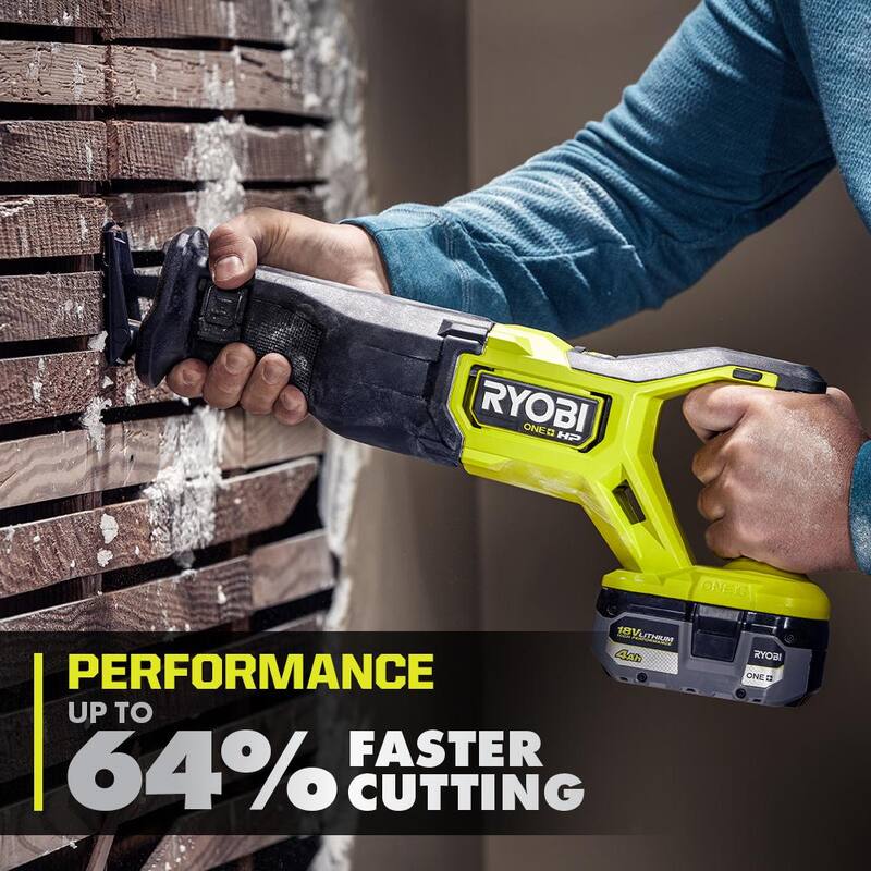 RYOBI ONE+ HP 18V Sierra alternativa inalámbrica sin escobillas (solo la herramienta) con juego de hojas de sierra alternativa (15 piezas) - PBLRS01B-A231501