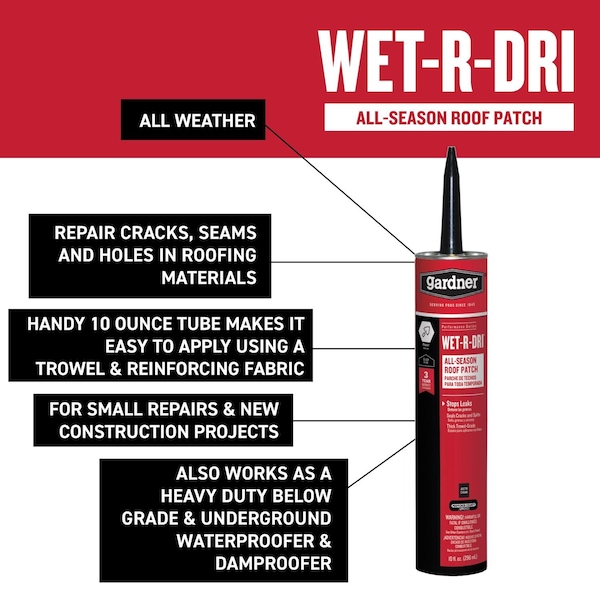 Black Jack Gardner WET-R-DRI Gloss Black Patching Cement All-Weather Roof Cement 10 oz - 2172-9-66