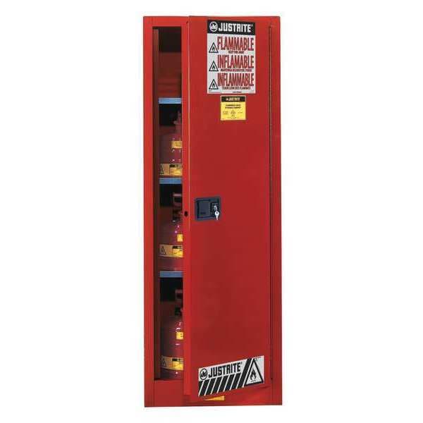 Justrite Flammables Safety Cabinet, 54 gal, 3 Shelves, Steel, 23 1/4 in W x 65 in H x 34 in D, Red - 895401