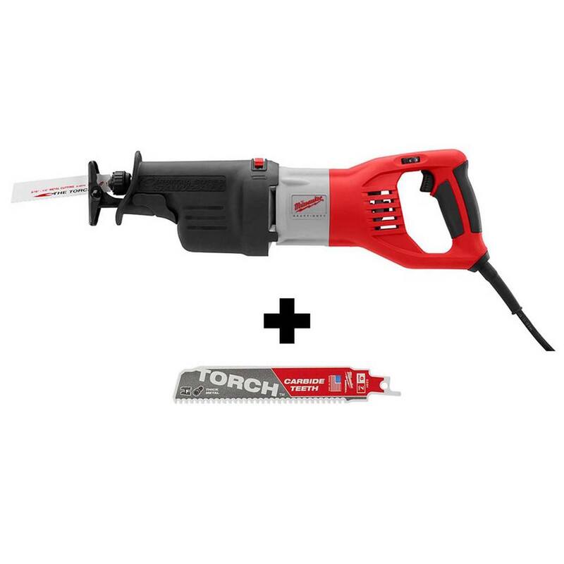 Milwaukee Sierra Recíproca SUPER SAWZALL de 15 amperios y 1-1/4 pulgadas de carrera con estuche rígido y hoja de sierra carburo SAWZALL - 6538-21-48-00-5201