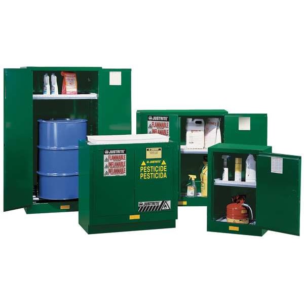 Justrite Pesticides Safety Cabinet, 12 gal, 1 Shelves, Steel, 23 1/4 in W x 35 in H x 18 in D, Green - 891204