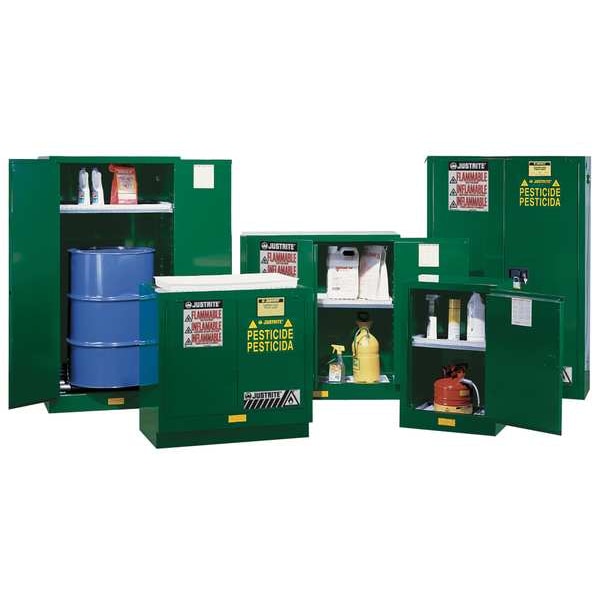 Justrite Pesticides Safety Cabinet, 12 gal, 1 Shelves, Steel, 23 1/4 in W x 35 in H x 18 in D, Green - 891204