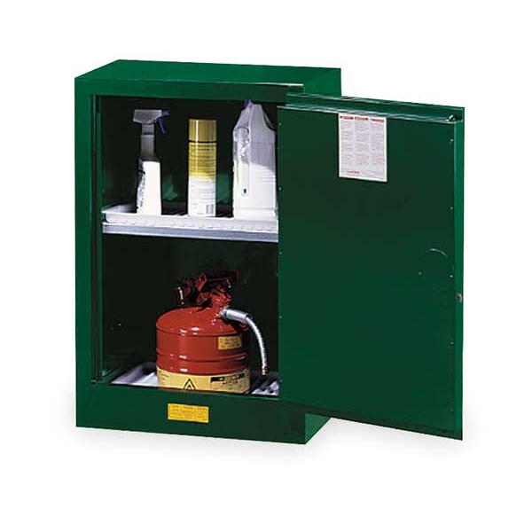 Justrite Pesticides Safety Cabinet, 12 gal, 1 Shelves, Steel, 23 1/4 in W x 35 in H x 18 in D, Green - 891204