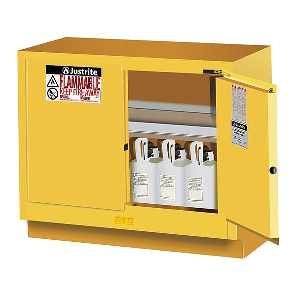 Justrite Flammable Cabinet, 21 gal, 1 Shelves, Steel, 48 in W x 35 3/4 in H x 21 5/8 in D, Yellow - 884820