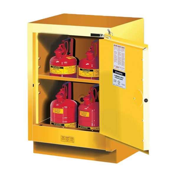 Justrite Flammable Cabinet, 15 gal, 1 Shelves, Steel, 24 in W x 35 3/4 in H x 21 5/8 in D, Yellow - 882420