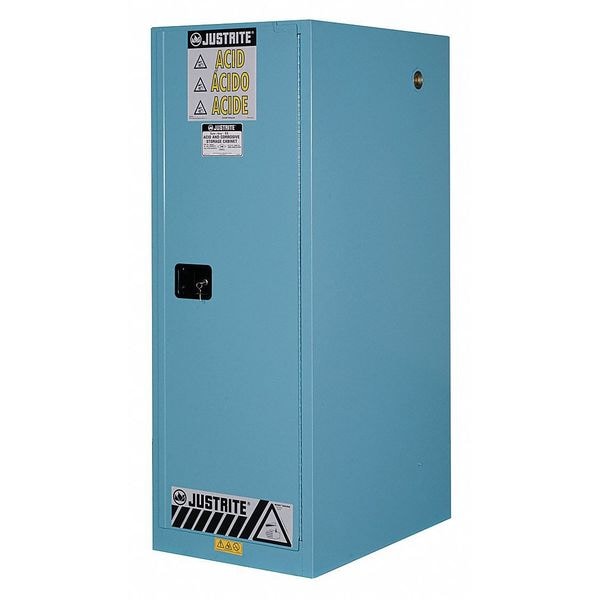 Justrite Corrosives Safety Cabinet, 54 gal, 3 Shelves, Steel, 23 1/4 in W x 65 in H x 34 in D, Blue - 895402
