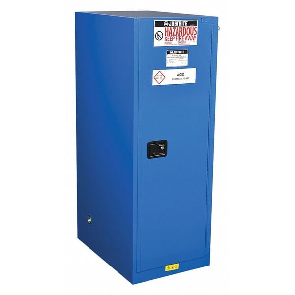 Justrite Hazmat Safety Cabinet, 54 gal, 3 Shelves, Steel, 23 1/4 in W x 65 in H x 34 in D, Blue - 865428