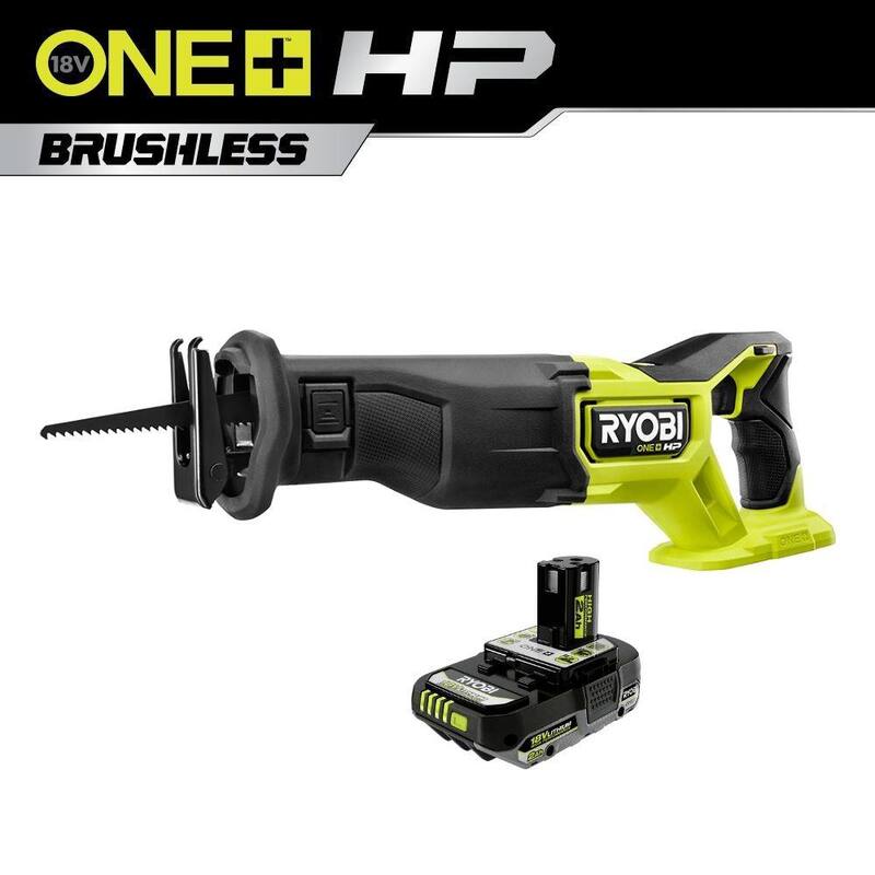 Sierra reciproca inalámbrica RYOBI ONE+ HP 18V sin escobillas con batería de alto rendimiento de iones de litio ONE+ 18V 2.0 Ah - PBLRS01B-PBP003