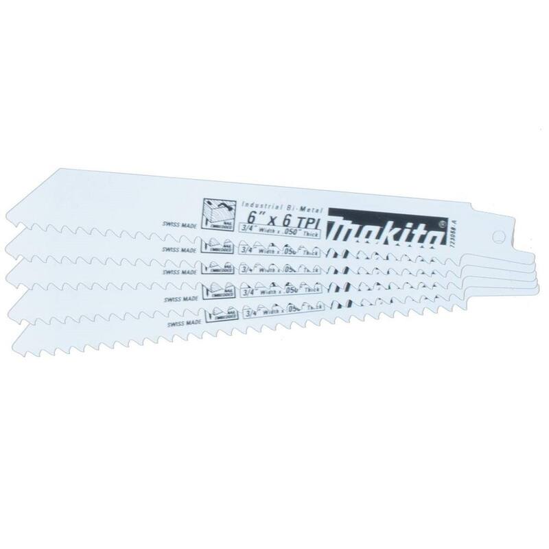 Kit de sierra de sable inalámbrica Makita 18V LXT Sub-Compact de iones de litio sin escobillas (2.0 Ah) con hoja de sierra para corte de madera de 6 pulgadas (paquete de 5) - XRJ07R1B-723058