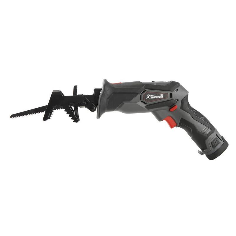 Sierra alternante inalámbrica de voltaje variable de 12 voltios XtremepowerUS con mordaza de sujeción, batería de iones de litio de 2.0 Ah y 3 hojas de sierra - 47521