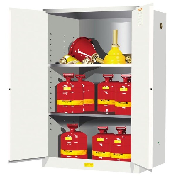 Justrite 90 gal, 2 Shelves, 18-Gauge Steel, 43 in W x 65 in H x 34 in D, white - 899005