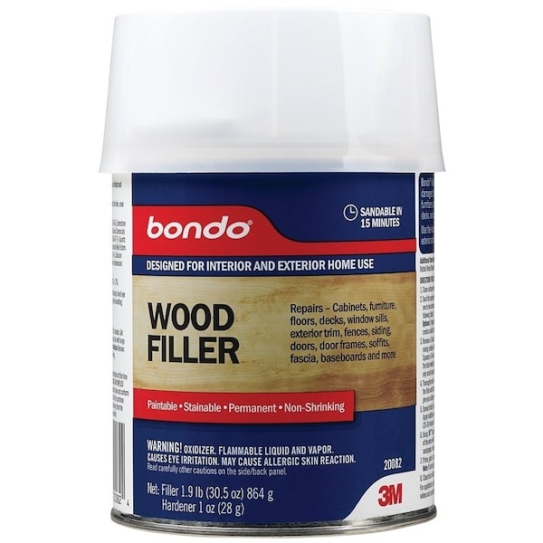 Bondo 20082 Wood Filler, Paste, Pungent Styrene, Yellow, 1 qt Can - WF-QT-ES