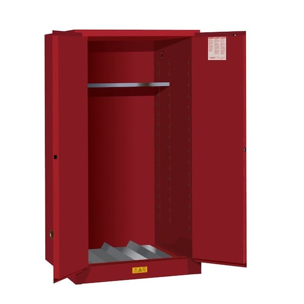 Justrite 55 gal, 1 Shelves, 18-Gauge CR Steel, 34 in W x 65 in H x 34 in D, Red - 896201