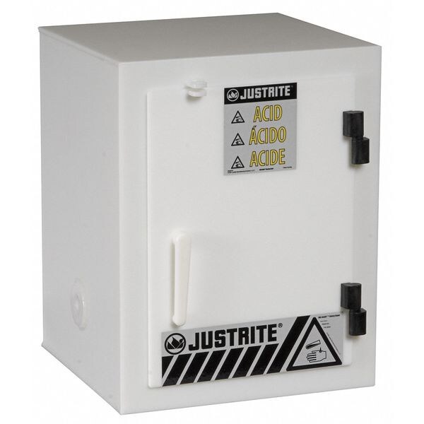 Justrite Corrosives Safety Cabinet, 4 gal, 0 Shelves, Polyethylene, 17 in W x 22 in H x 17 in D, White - 24004