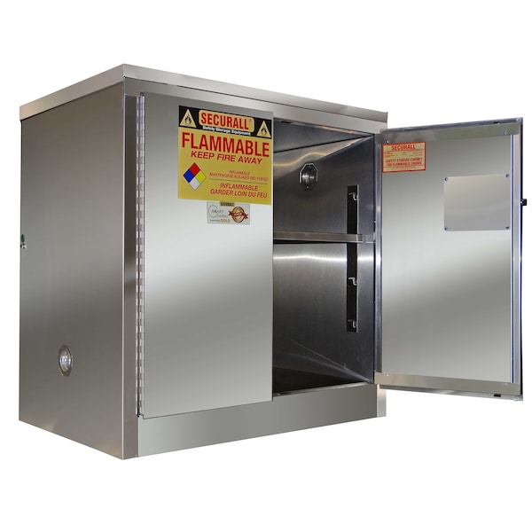 Securall Stainless Steel Flammable Storage, 30 gal, 1 Shelves, Stainless Steel, 36 in W x 35 in H x 24 in D - A131-SS